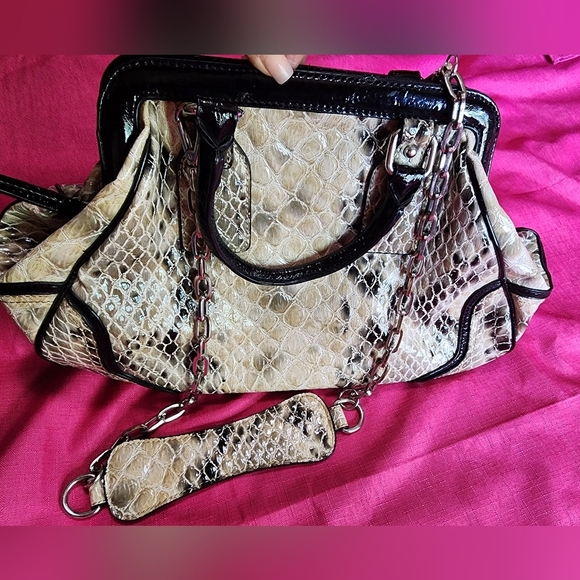 13. Simply Vera Wang Faux Snake Skin Satchel with chain strap - Picture 1 of 9